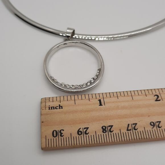 Silver and Crystal Collar Necklace with Oval Pendant - Picture 7 of 7